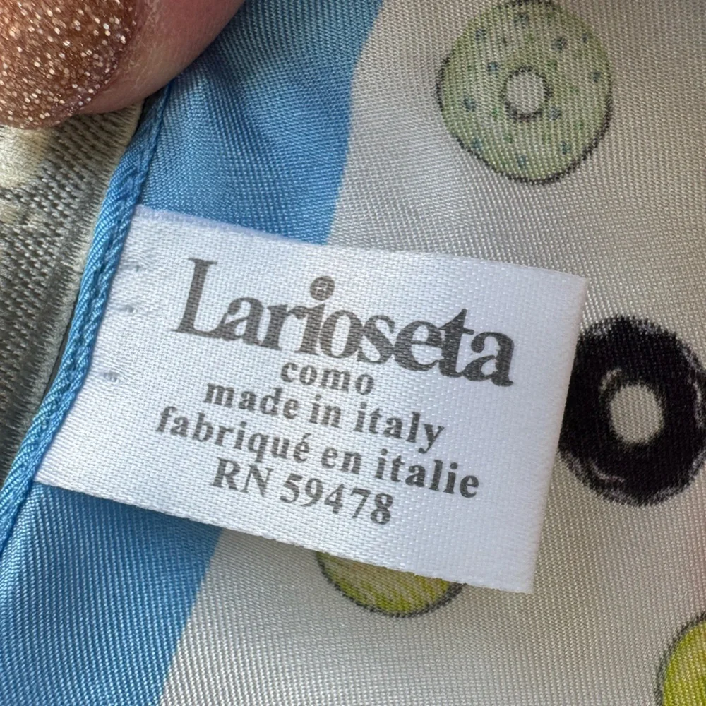 Larioseta x‎ Barbieri Women's 100% Silk Square Scarf Doughnuts Italy Baker